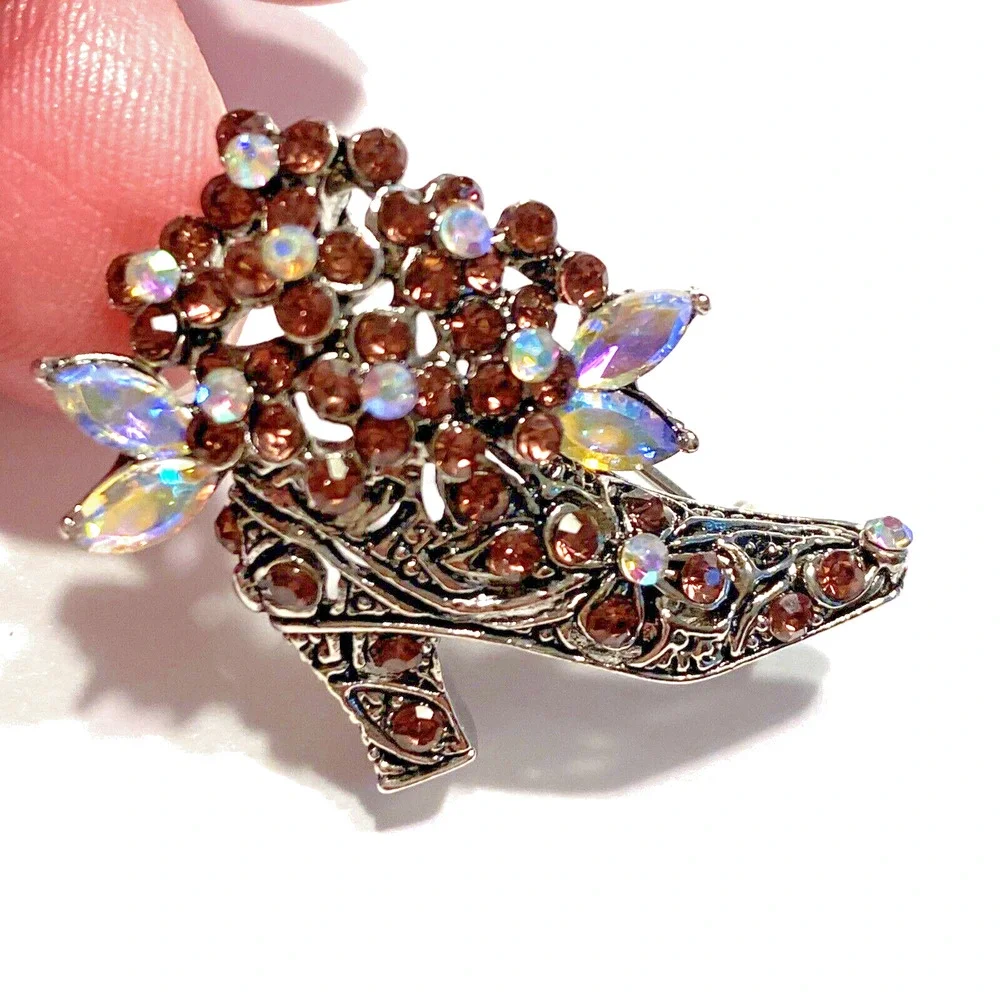 Rhinestone Boot Brooch Vintage Inspired Silvertone & Purple AB Rhinestones Pin